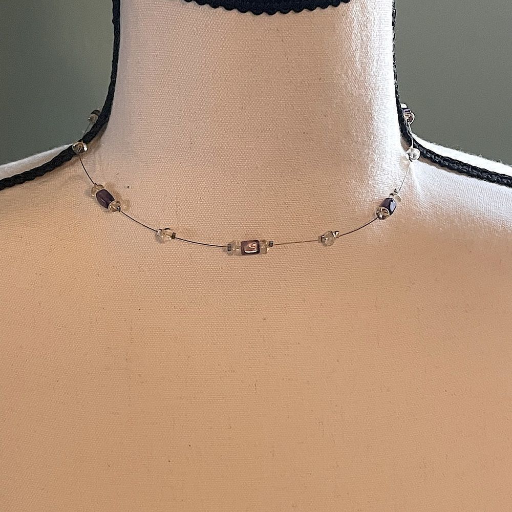 Y2K Vintage Wire (with Silver and Purple Beads) Short Necklace.